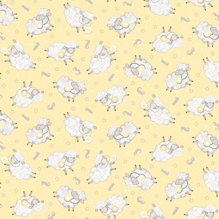 Studio E Sweet Dreams Counting Sheep Yellow Cotton Fabric by The Yard