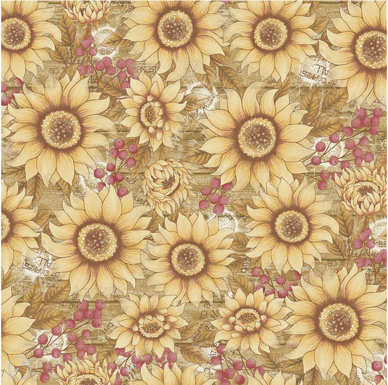 Henry Glass Stand Tall Sunflower Allover Yellow Cotton Fabric By The Yard