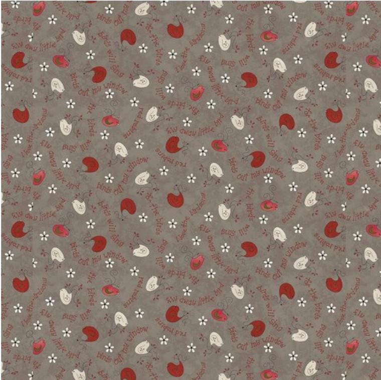 Henry Glass Birds Of A Feather Birds & Words Taupe Cotton Fabric By The Yard