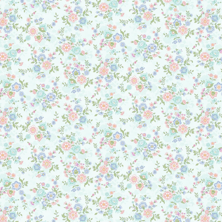 Henry Glass Dorothy Jean's Flowers Garden Floral Spa Blue Cotton Fabric By The Yard Henry Glass Dorothy Jean's Flowers Garden Floral Spa Blue Cotton Fabric By The Yard