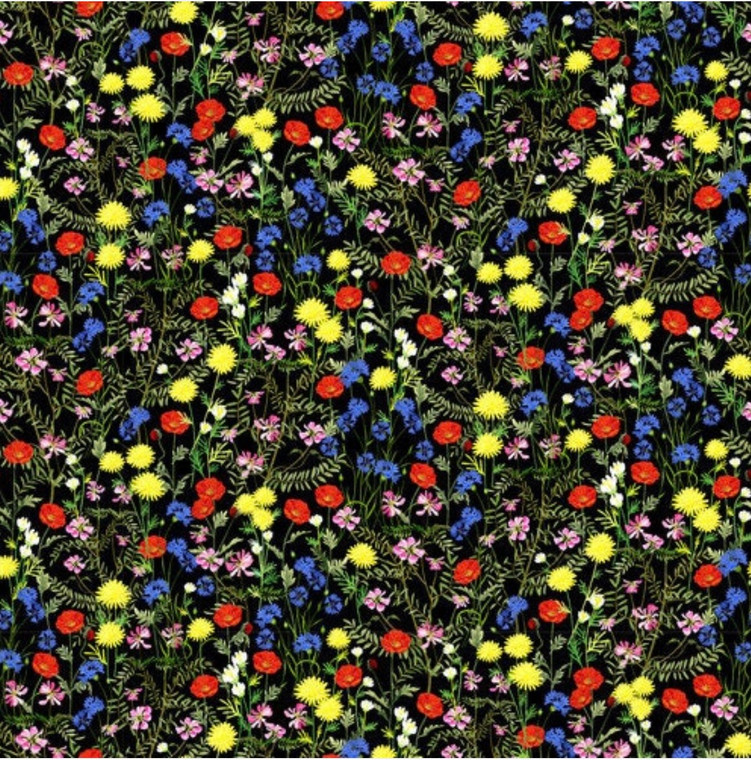 Blank Quilting Break Of Dawn Wildflowers Black Cotton Fabric By The Yard