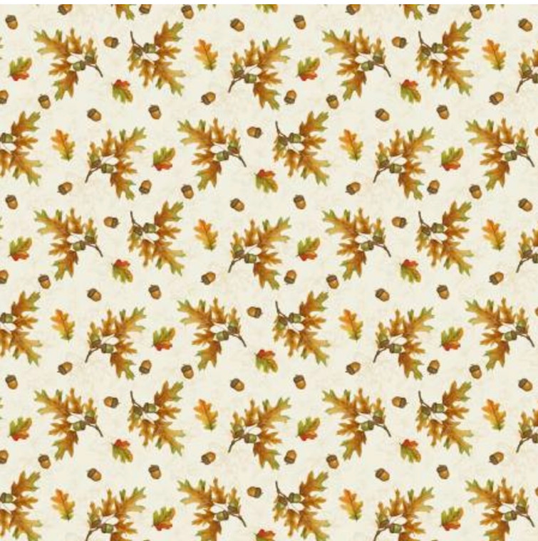 Henry Glass Turkey Talk Leaves & Acorns Cream Cotton Fabric By The Yard