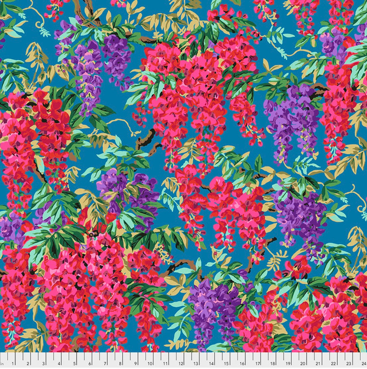 Free Spirit Philip Jacobs Stash Wisteria Teal Cotton Fabric By The Yard