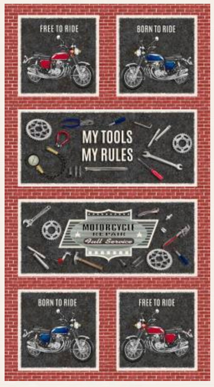 Henry Glass My Tools My Rules Wheels 24" Panel Cotton Fabric By The Panel