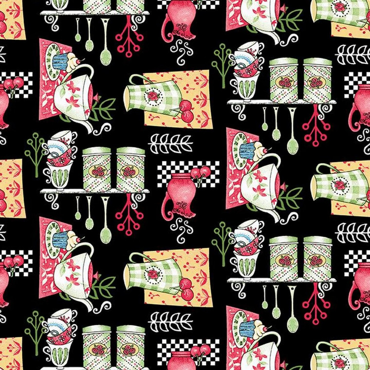 Studio E Let's Bake Small Set Pattern Black Cotton Fabric by The Yard Studio E Let's Bake Small Set Pattern Black Cotton Fabric by The Yard