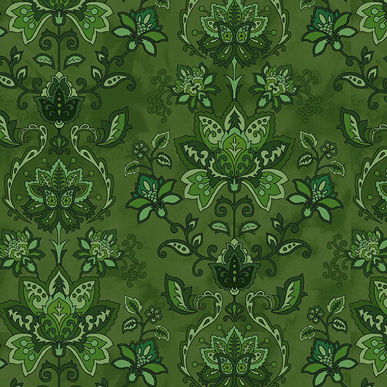 Henry Glass Jacobean Joyeux Damask Green Cotton Fabric By The Yard Henry Glass Jacobean Joyeux Damask Green Cotton Fabric By The Yard