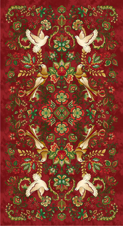 Henry Glass Jacobean Joyeux 24" Panel Red Cotton Fabric By The Yard Henry Glass Jacobean Joyeux 24" Panel Red Cotton Fabric By The Yard