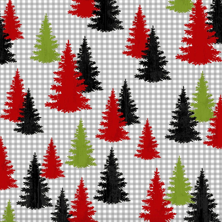 Henry Glass Winter Elegance Multi Colored Trees Cotton Flannel Fabric By The Yard