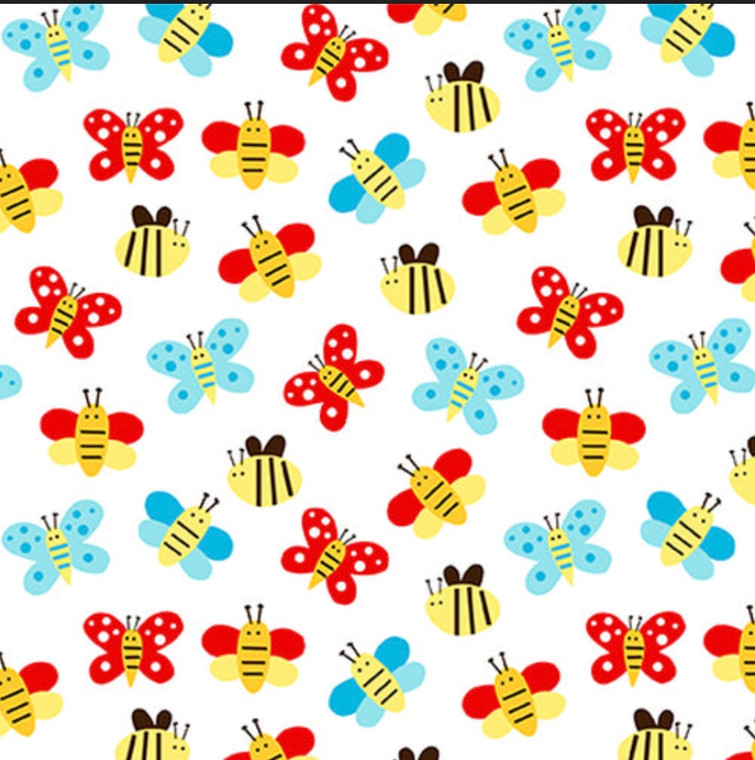 Studio E Play All Day Chubby Butterfly White Cotton Fabric By Yard