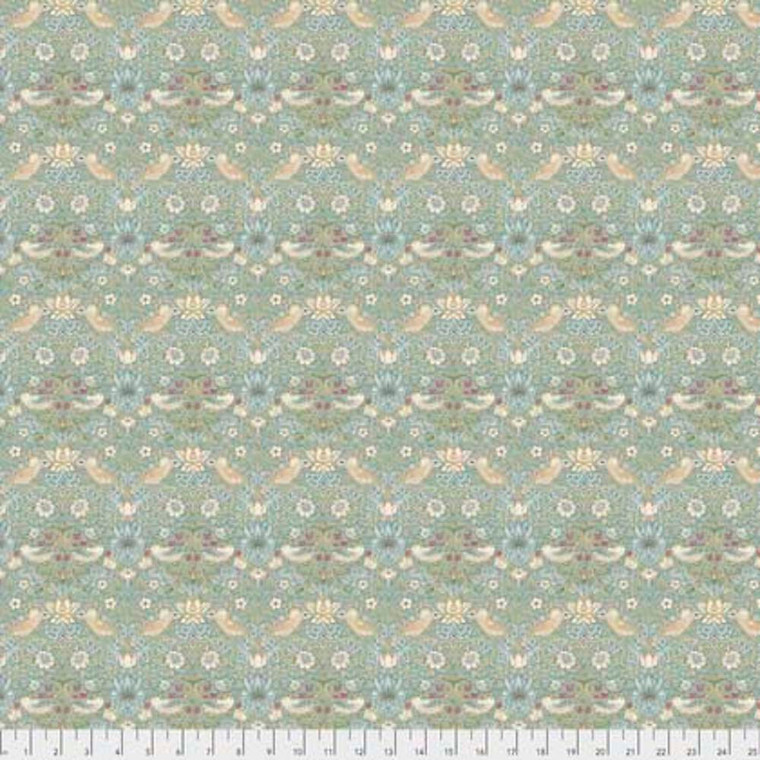 Morris & Co. Kelmscott PWWM002 Mini Stawberry Thief Aqua Cotton Fabric By Yd