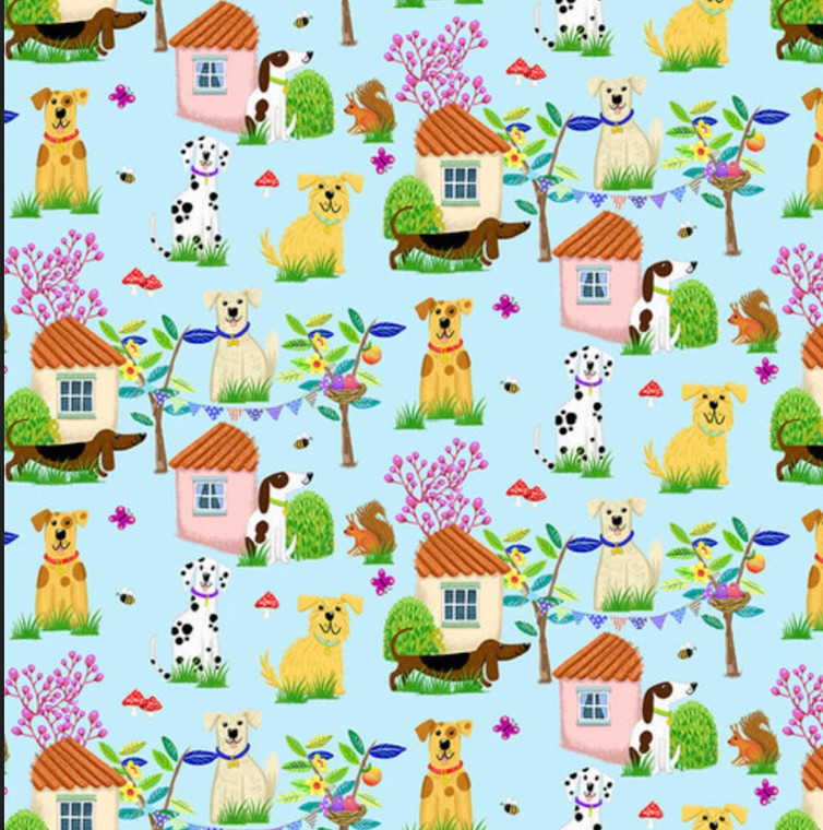 Henry Glass Tree House Scenic Blue Cotton Fabric By Yard