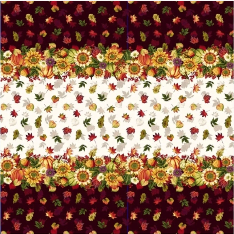 Henry Glass Pumpkin Harvest Border Print Cream Cotton Fabric By The Yard