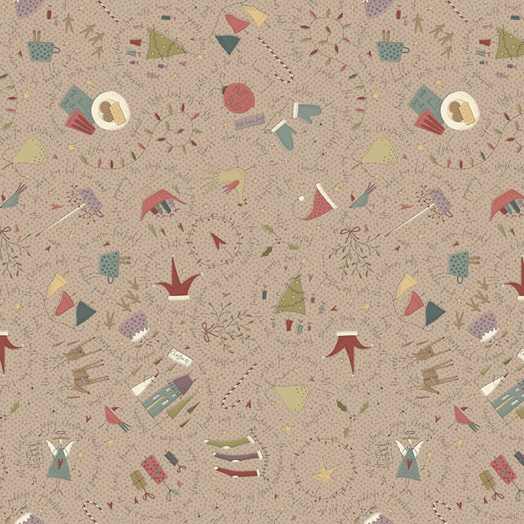 Henry Glass All for Christmas Christmas Lg Allover Pink Taupe Cotton Fabric By The Yard