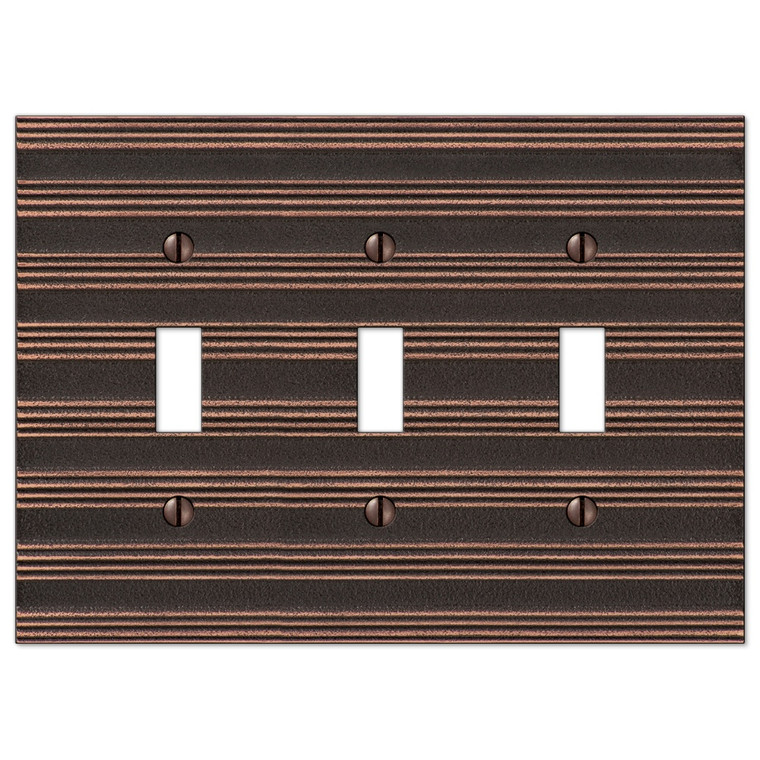 Amerelle Chemal Stripe Triple Toggle Switch Plate Cover Aged Bronze Finish