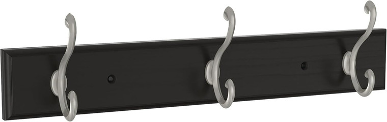 Franklin Brass B46713K-218 16" 3 Scroll Hook Coat/Hat Rail Black & Nickel