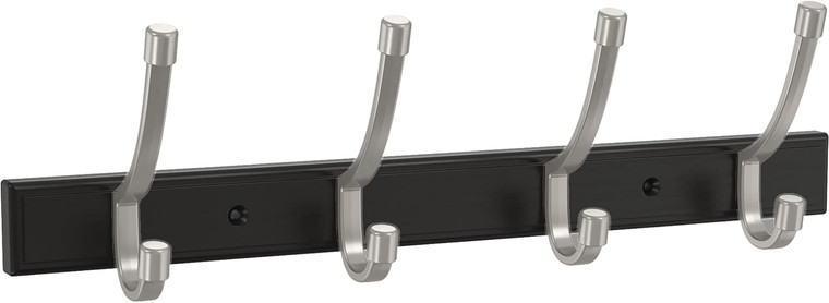 Franklin Brass B48586K-218 16" Black Rail w/ 4 Satin Nickel Modern Angled  Pilltop Hooks