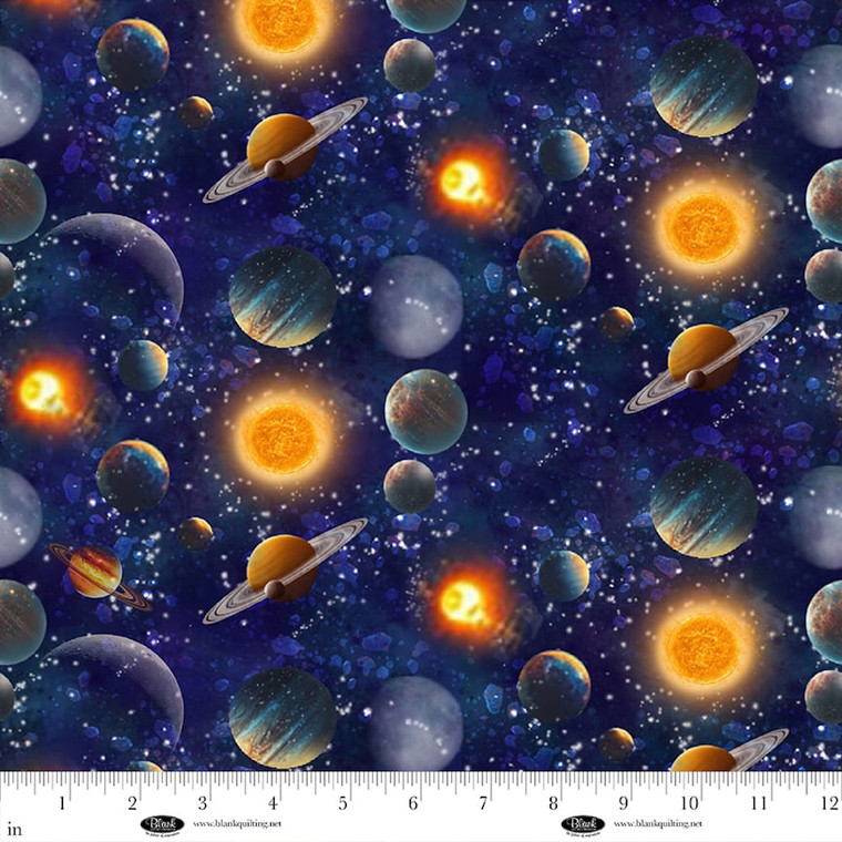 Blank Quilting Space Cadet Planets Navy Cotton Fabric By The Yard
