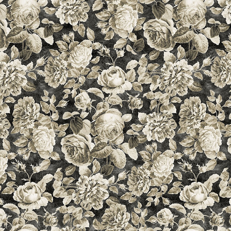 Blank Quilting Paris Nights Floral Charcoal Cotton Fabric By The Yard