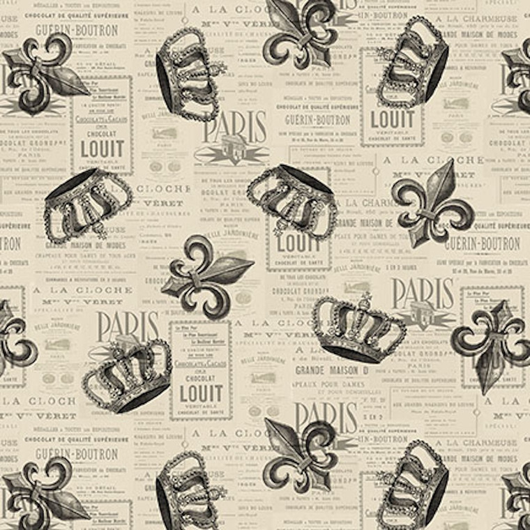 Blank Quilting Paris Nights Fleur De Lis & Crowns Parchment Cotton Fabric By The Yard