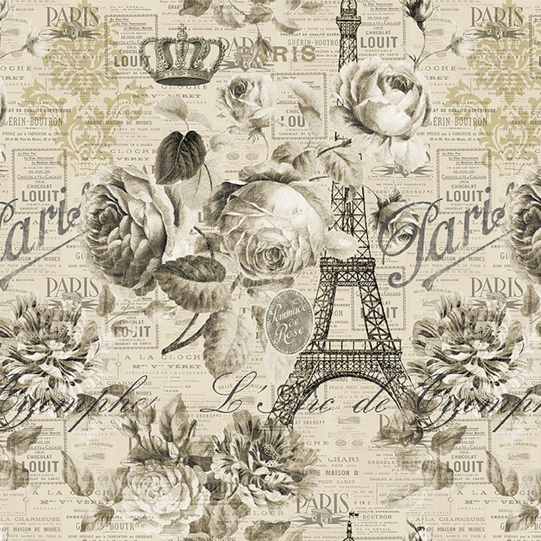 Blank Quilting Paris Nights Paris Floral Parchment Cotton Fabric By The Yard