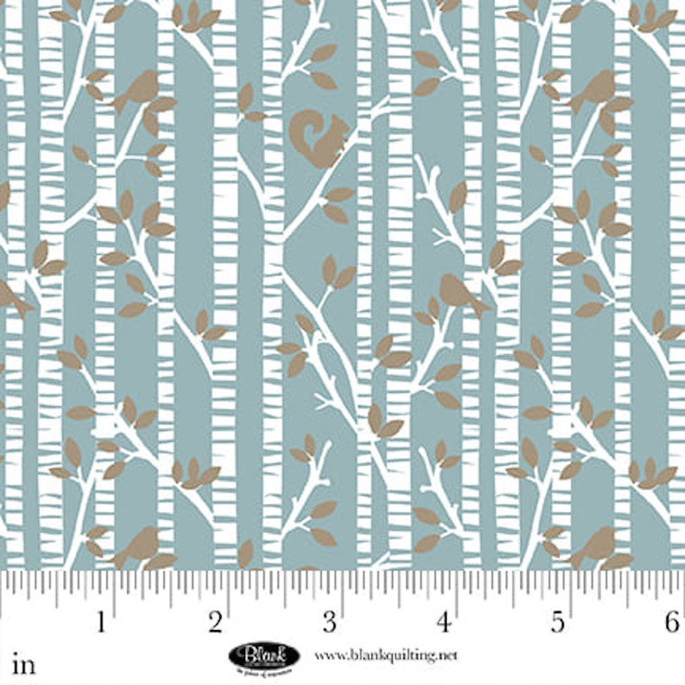 Blank Quilting Winter Whispers Tree Trunks Birds Squirrels M. Blue Cotton Fabric By The Yard