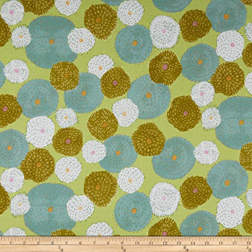 Free Spirit Fabrics How Do You Do Stitch Flower Fabric, Green, Fabric By Yard