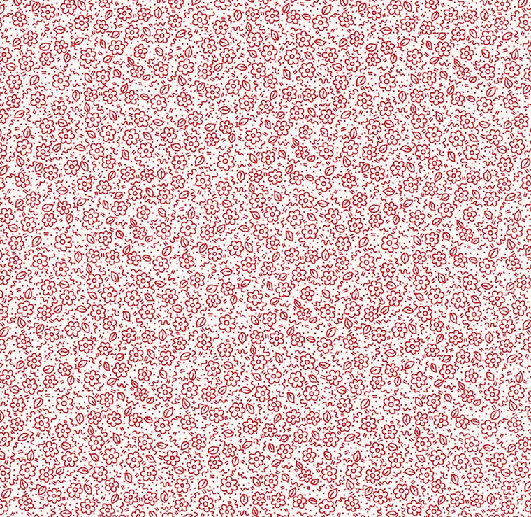 Henry Glass Say It With a Stitch Tiny Flower Linework Cream/Red Fabric By The Yard