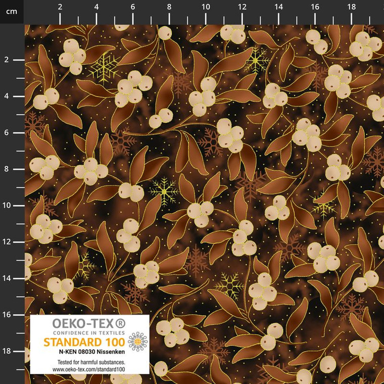Stof European Quilting Twinkle Mistletoe Dk Brown Cotton Fabric By The Yard