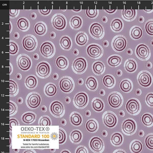 Stof European Quilting Colour Rhythm Graphic Circles Lt Purple Fabric By Yd