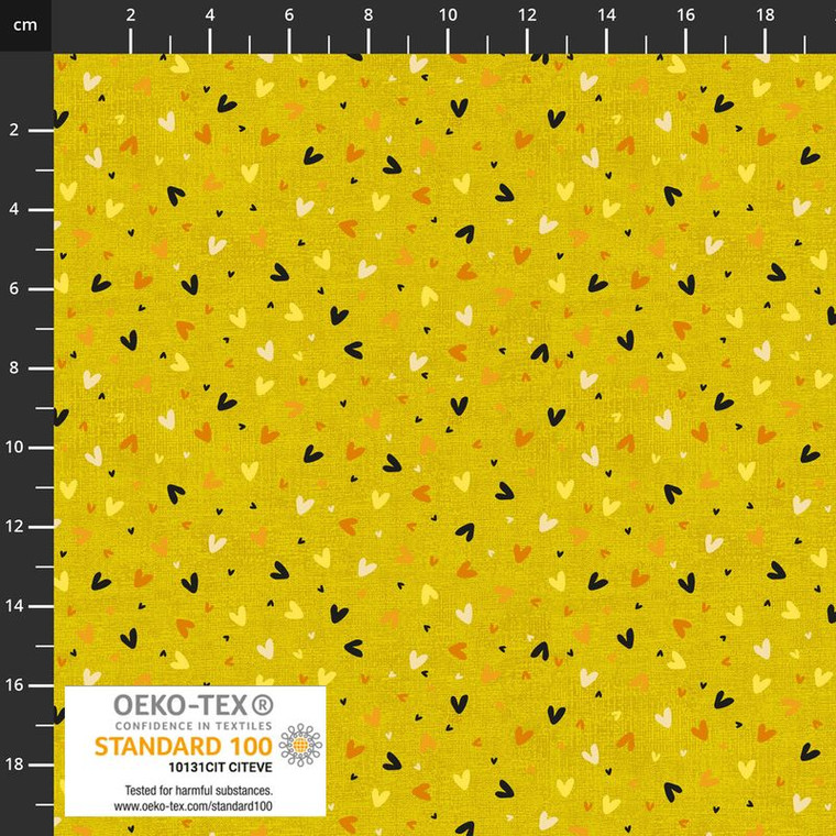 Stof European Quilting Rainbow Hearts Yellow Cotton Fabric By Yd