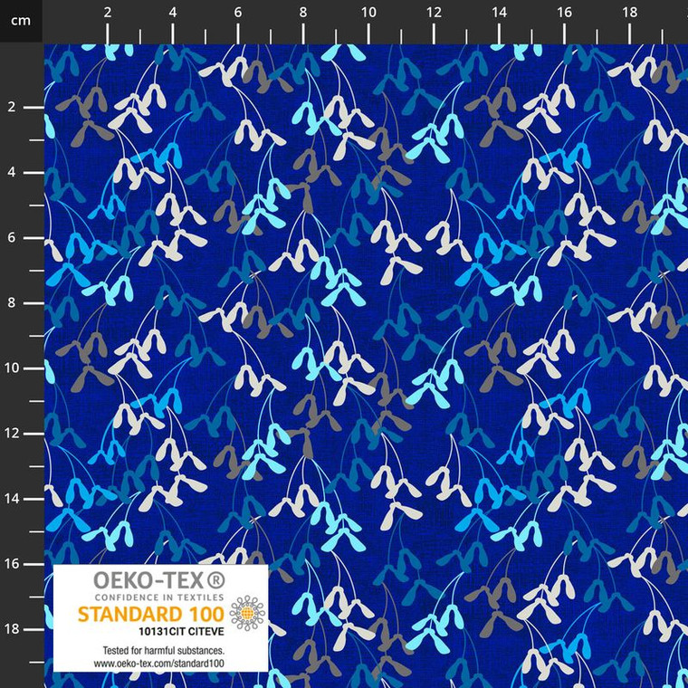 Stof European Quilting Rainbow Maple Seed Blue Cotton Fabric By Yd