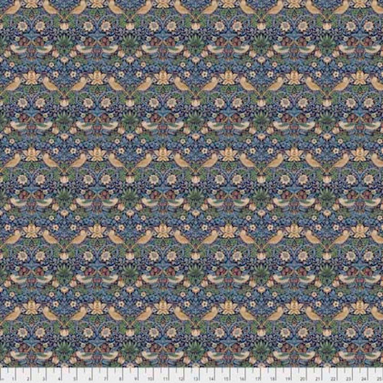 Morris & Co. Kelmscott PWWM002 Mini Stawberry Thief Navy Cotton Fabric By Yd