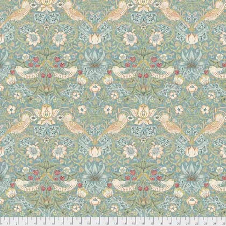 Morris & Co. Kelmscott PWWM001 Stawberry Thief Aqua Cotton Fabric By Yd