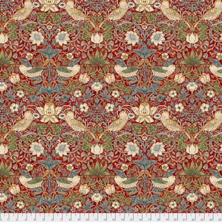 Morris & Co. Kelmscott PWWM001 Stawberry Thief Red Cotton Fabric By Yd