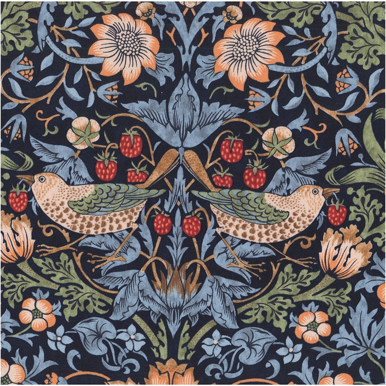 Morris & Co. Kelmscott PWWM001 Stawberry Thief Navy Cotton Fabric By Yd