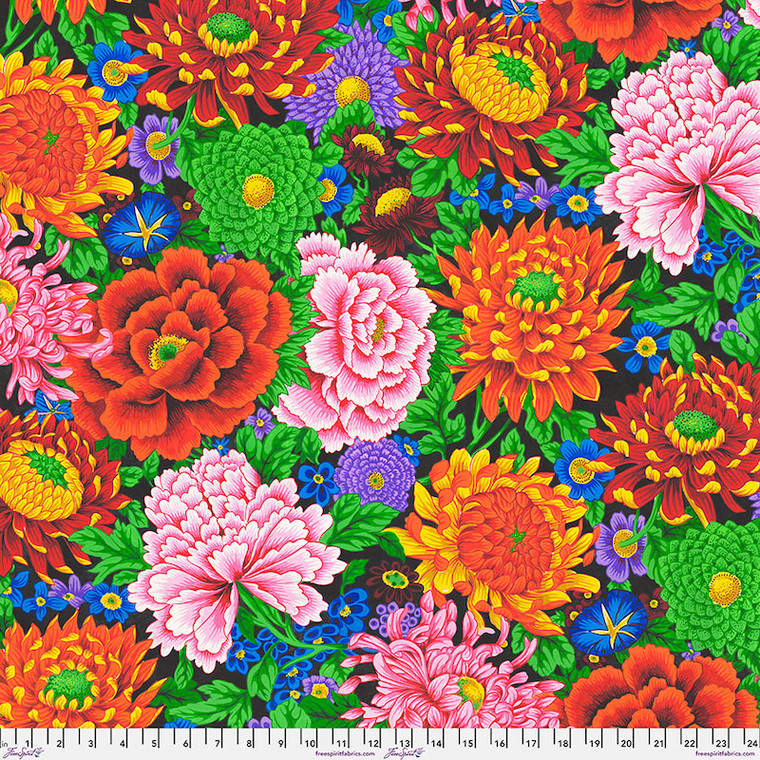 Snow Leopard Temple Garden Peony & Chrystanthemums Cotton Fabric By The Yard