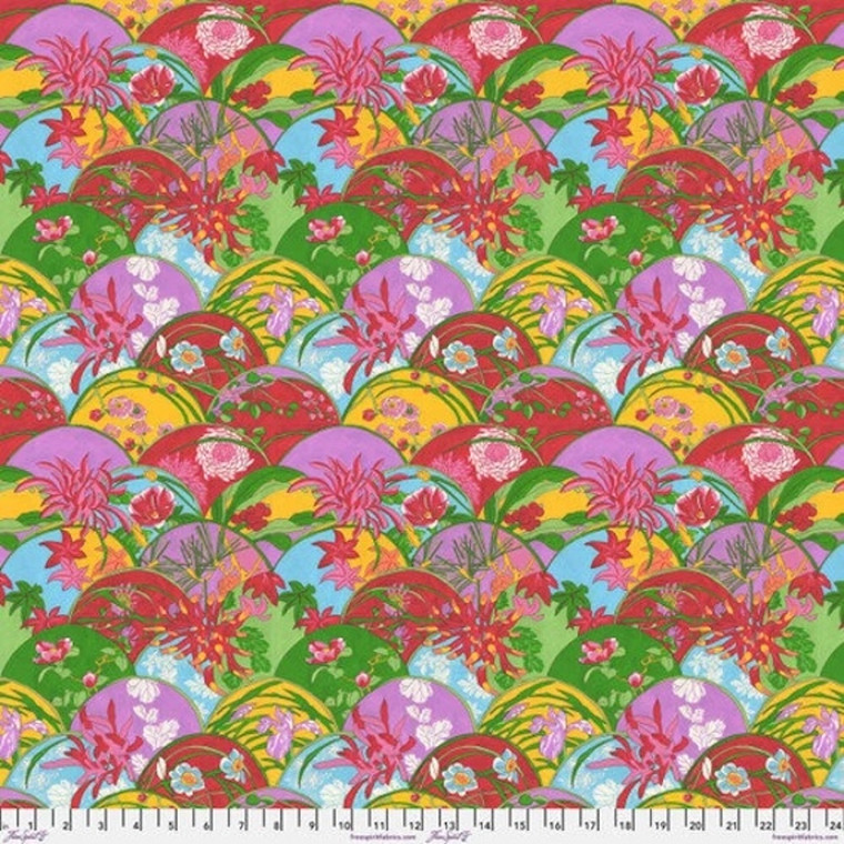 Snow Leopard Temple Garden Floral Fans Multi Cotton Fabric By The Yard