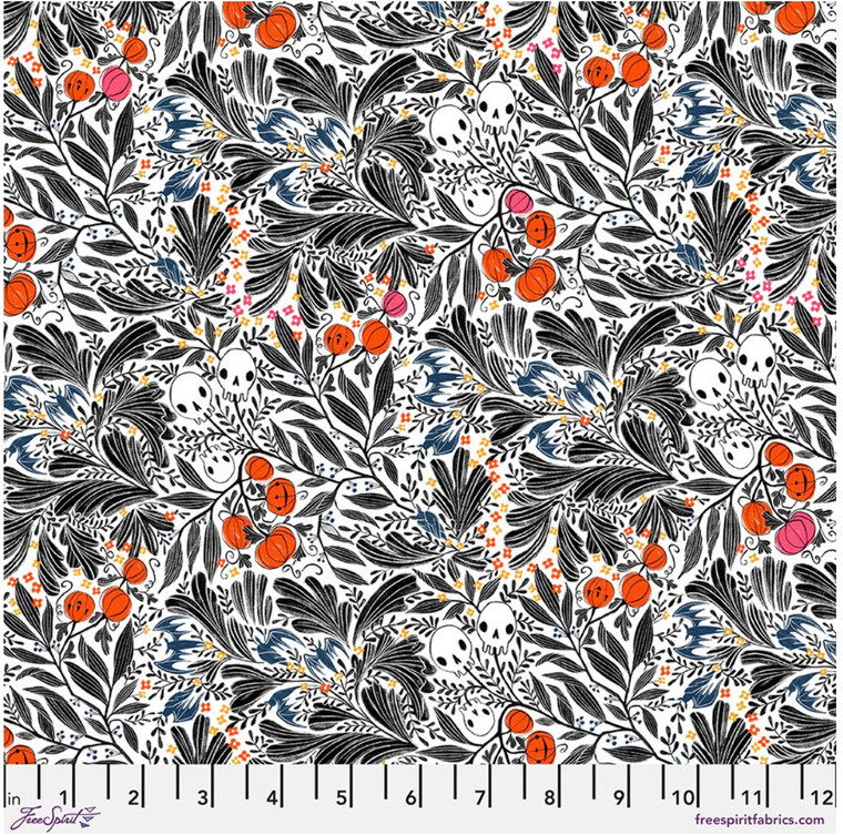 Free Spirit Cori Dantini Pretty Creepy Scatter Skull White Cotton Fabric By Yard