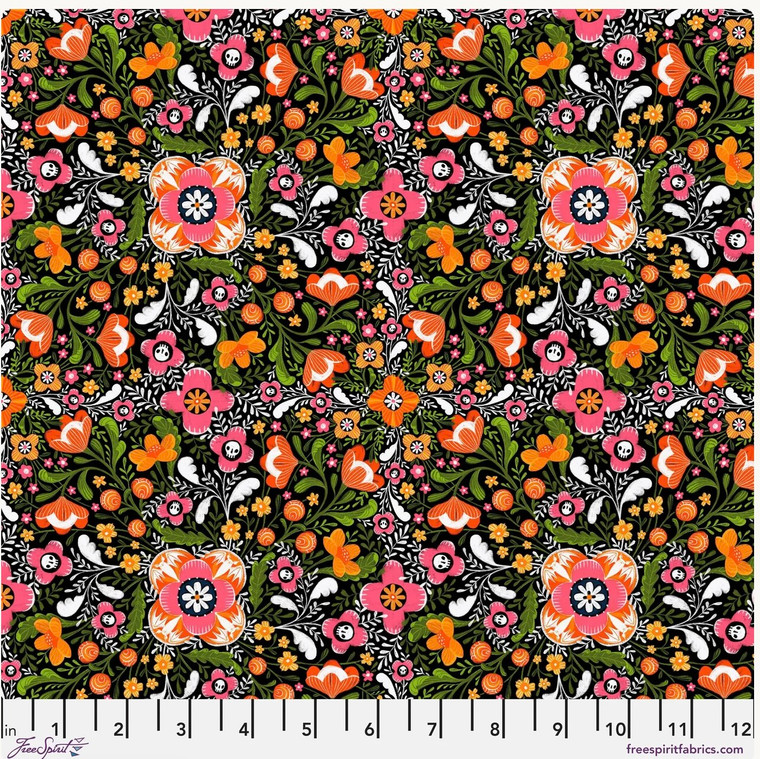 Free Spirit Cori Dantini Pretty Creepy Floral Secrets Black Fabric By Yard