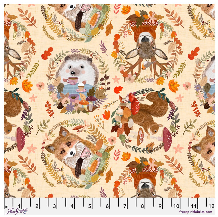 FreeSpirit Mia Charro Autumn Friends Autumn Wreaths Cream Cotton Fabric By Yd