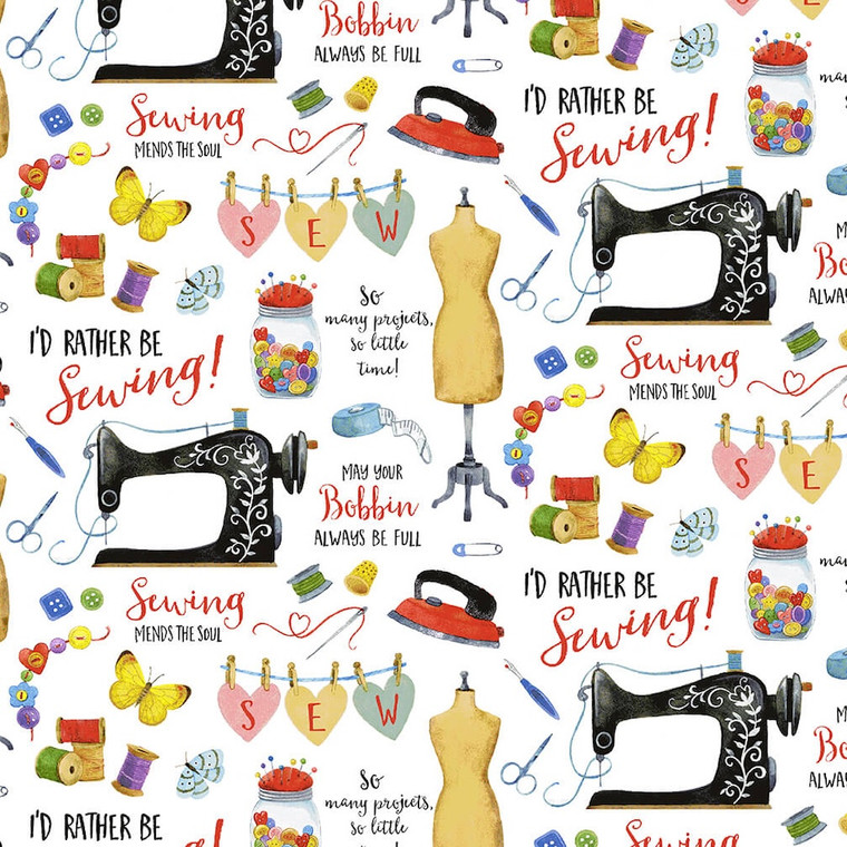 Henry Glass Just Sew Happy Sewing Accessories Multi Cotton Fabric By The Yard