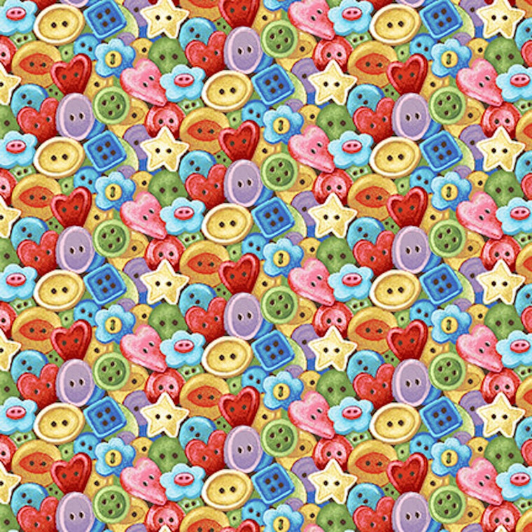 Henry Glass Just Sew Happy Sewing Buttons Multi Cotton Fabric By The Yard