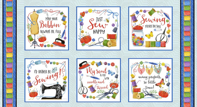 Henry Glass Just Sew Happy 24" Block Panel Multi Cotton Fabric By The Panel
