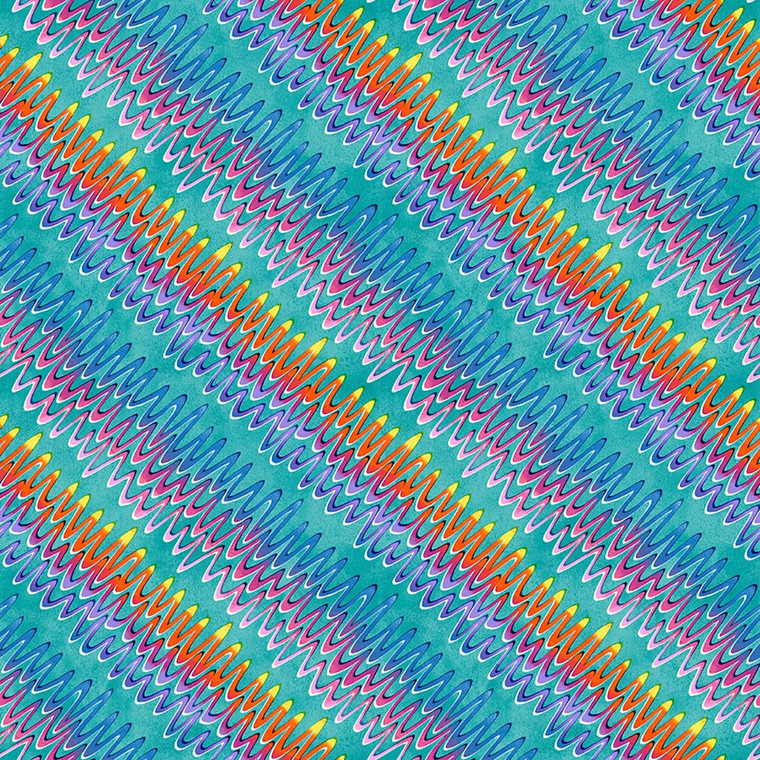 Blank Quilting Joy of Color Squiggle Lines Teal Cotton Fabric By Yard