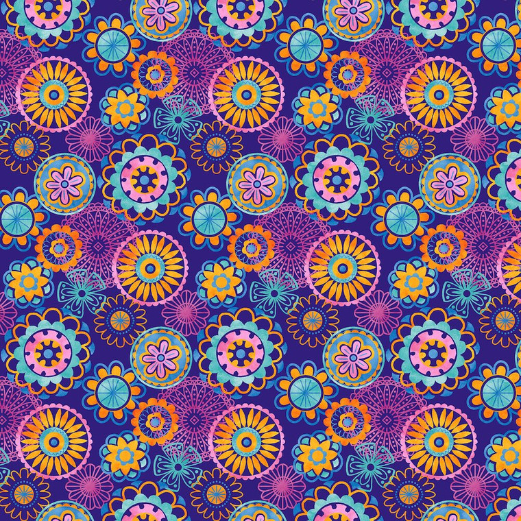 Blank Quilting Joy of Color Large Medallions Royal Blue Cotton Fabric By Yard