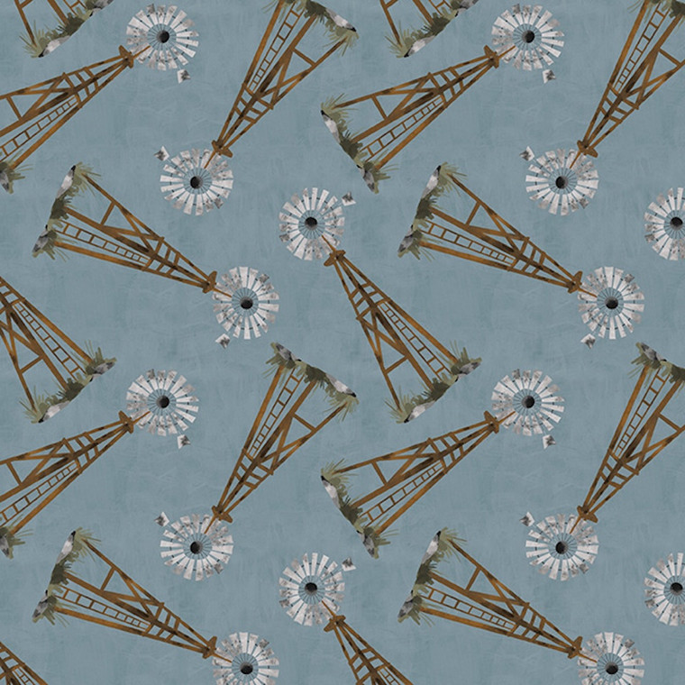 Blank Quilting Farm Country Tossed Windmills Slate Cotton Fabric By The Yard