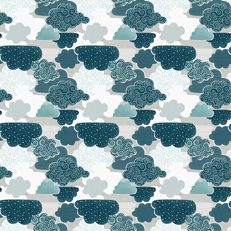 Henry Glass Our Greatest Gift Clouds Teal Cotton Fabric By The Yard