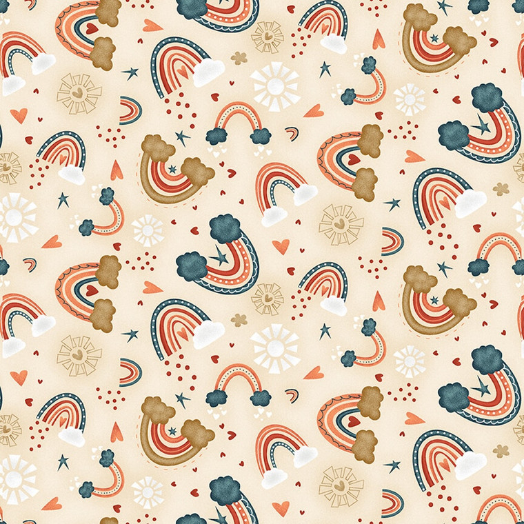 Henry Glass Our Greatest Gift Rainbows Tan Cotton Fabric By The Yard
