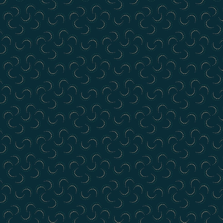 Henry Glass Willow Hollow Dotted Crescents Dk Blue Cotton Fabric By The Yard