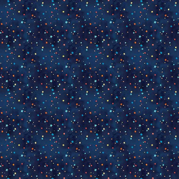Blank Quilting Blast Off Kids Stars Navy Cotton Fabric by The Yard